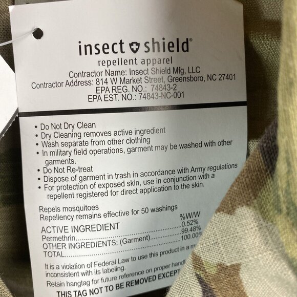 USA Army Camouflage Combat Coat Army Issue Size Small Short Insect Shield NWT - Picture 4 of 10